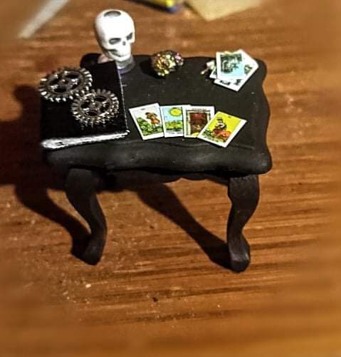 Handmade dollhouse tarot cards table