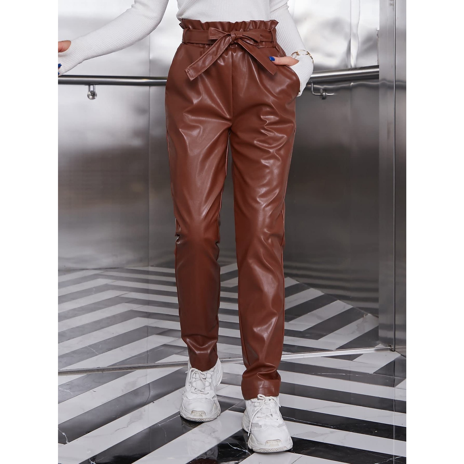NWOT Sik Sak 100% Leather Chocolate Brown Paper Bag Pants Size 2 | SAME DAY SHIP