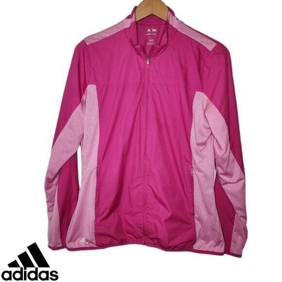Adidas Golf Womens Large Pink Climaproof Full Zip Up Windbreaker Golf Jacket
