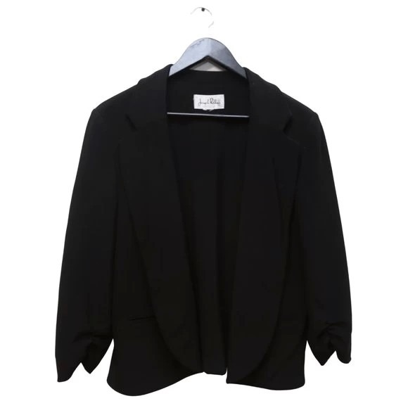 Sleeve Blazer Jacket-Like Fit Open Front in Black