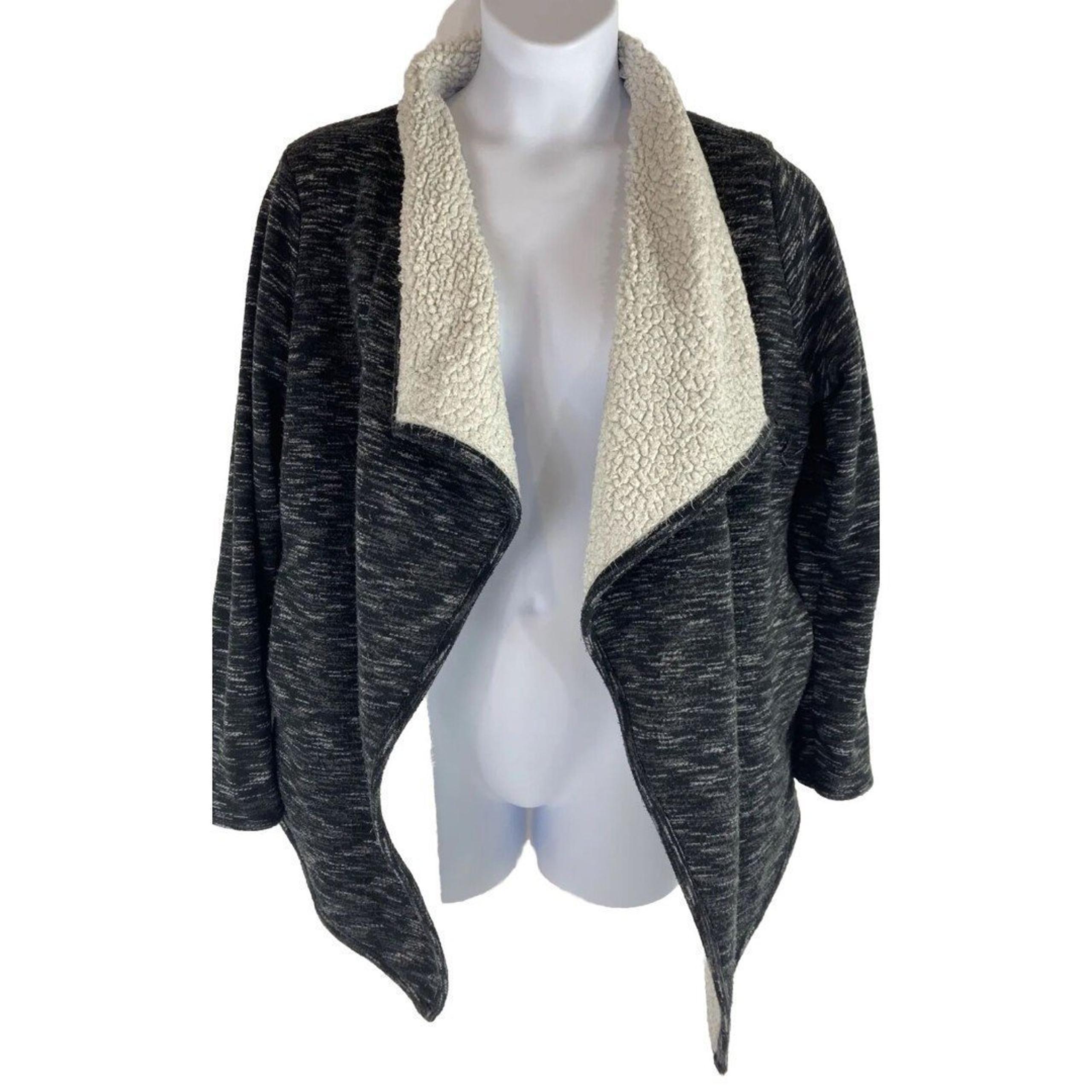 Green Tea Women’s XL Heather  Sherpa Waterfall Wrap Cardigan Open Front