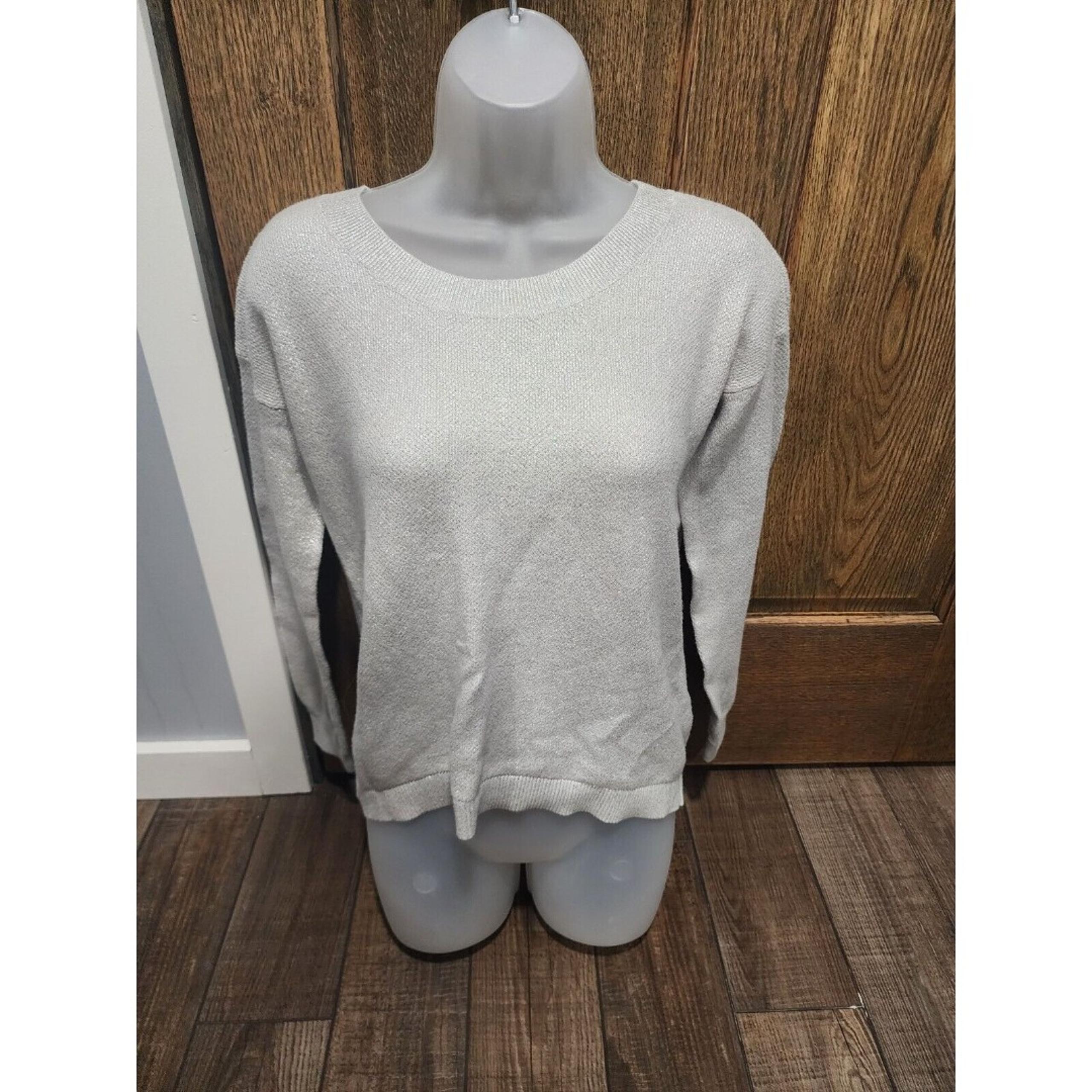 Banana Republic Womens Medium Grey Silver Sparkle Crew Lightweight Sweater
