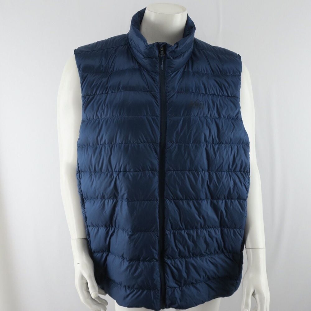 REI Co-op Down Puffer Vest Mens XXL 2XL Navy Blue Full Zip With Pockets