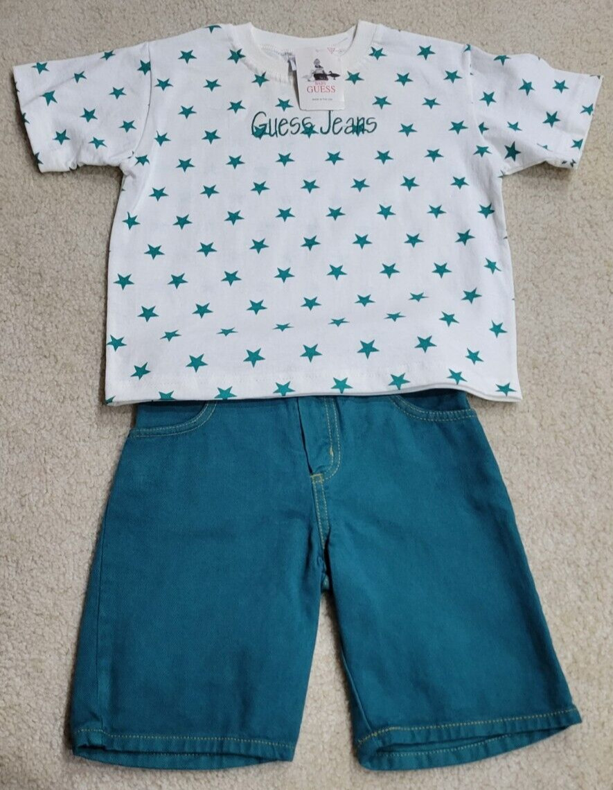 Vintage 90s Baby Guess Green 2 Piece Shirt & Shorts Set Baby Size L (5Y) USA NEW