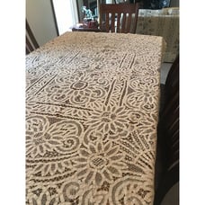Vintage 1940's Hand Embroidered Tablecloth Floral Pattern 6' 8 x 5' 3 Ivory