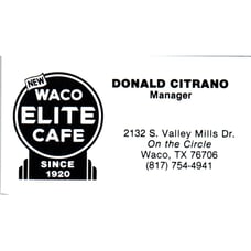 Donald Citrano Waco Elite Cafe TX Vintage Business Card SD8-B6