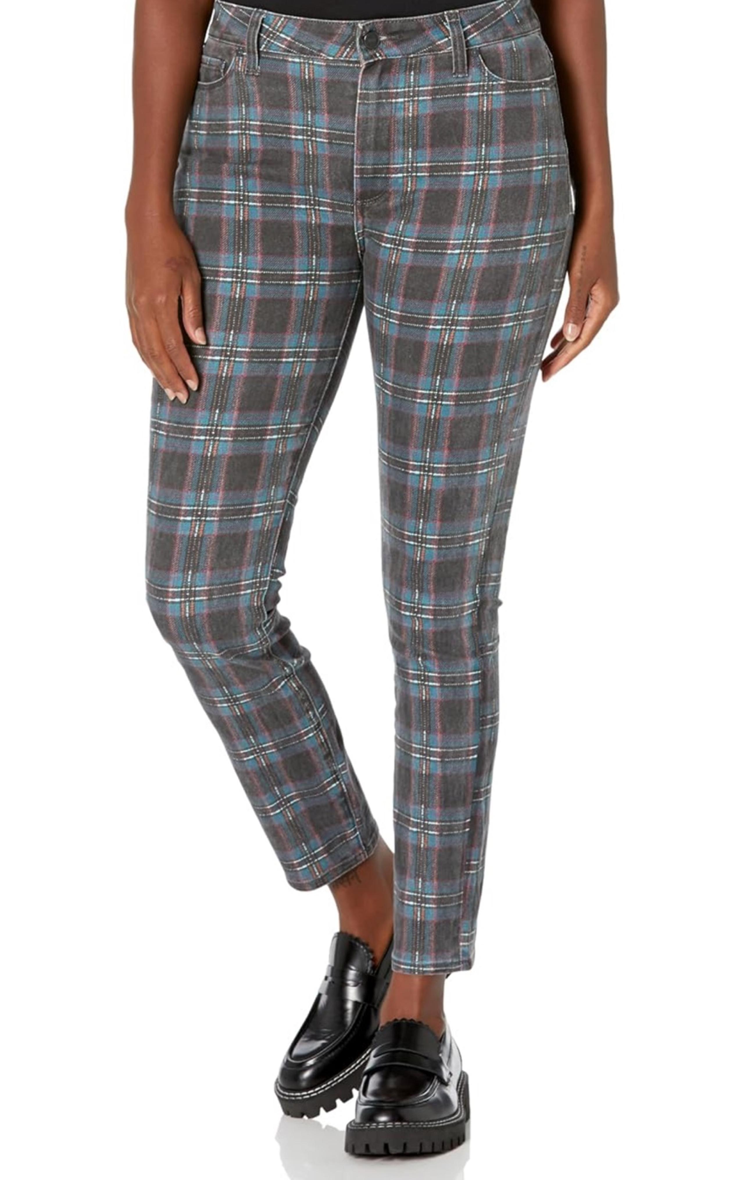 PAIGE Women's Hoxton High Rise Ultra Skinny Jean Black Atlantic Tartan Plaid 25