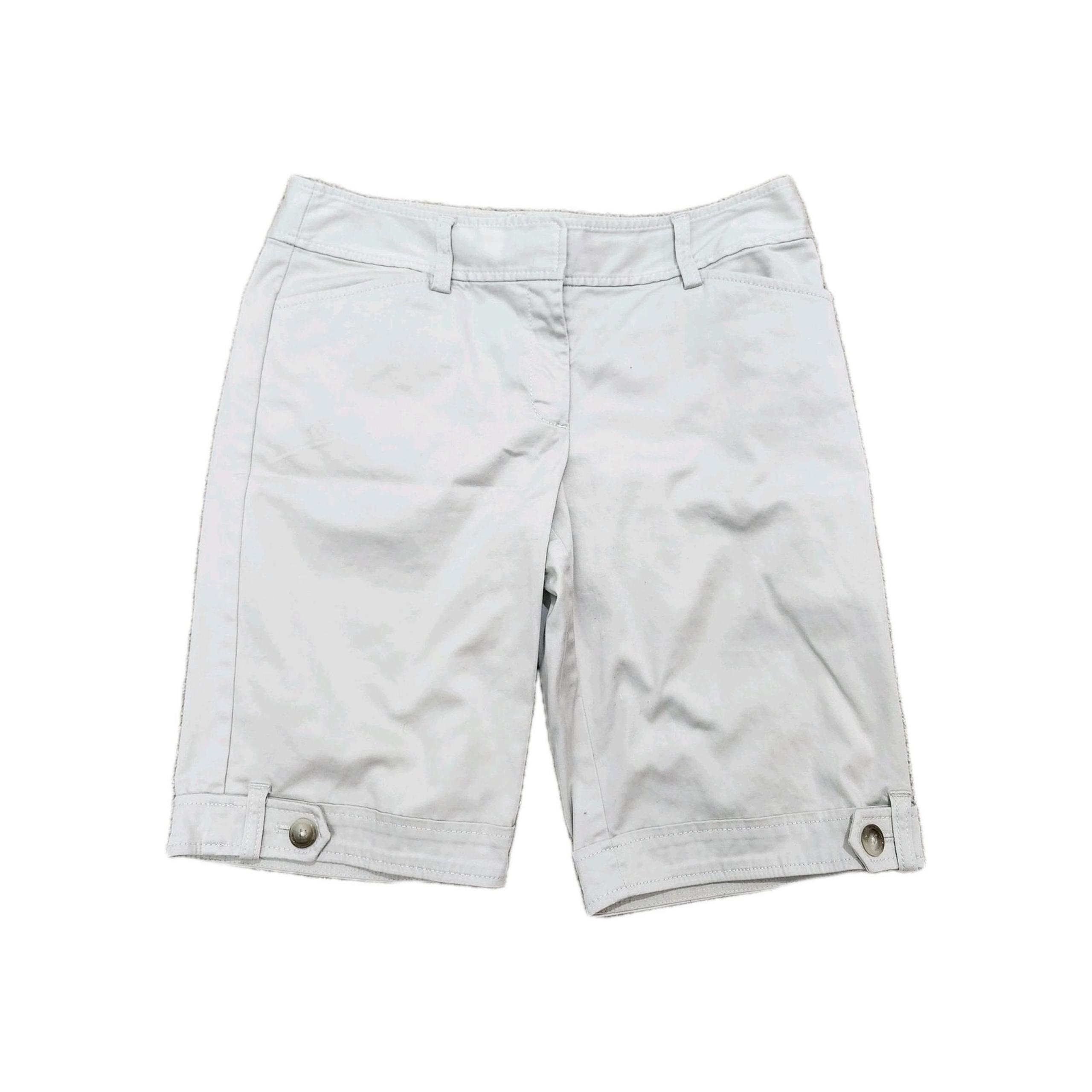 Ann Taylor Bermuda Shorts Size 4 Khaki Cotton Stretch Button Tab Pockets
