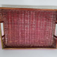 Vintage Basket red brown whicker tray