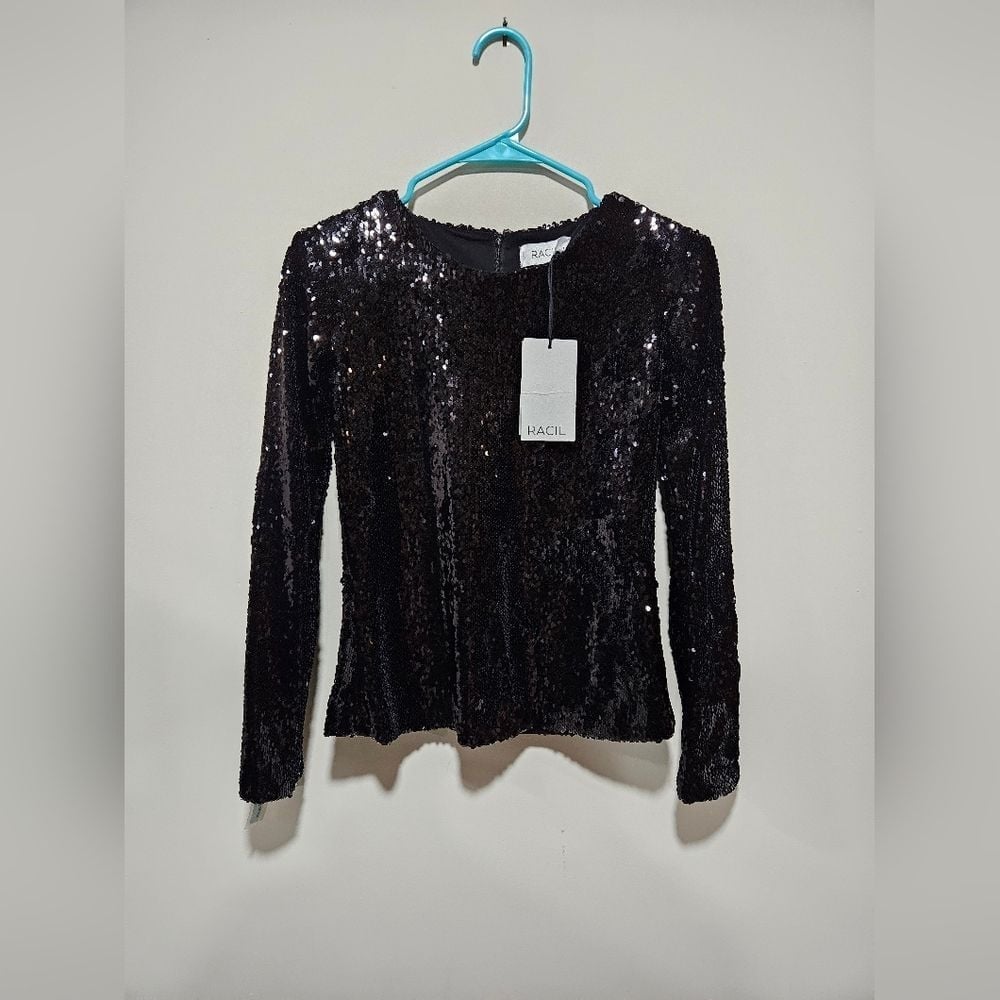 RACIL Black Sequin Long Sleeve Shirt