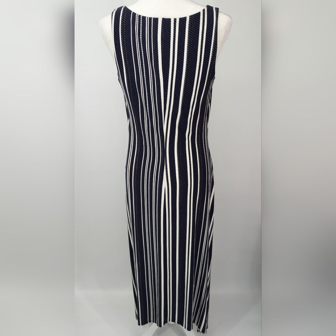 Tommy Bahama Anoche Stripe Blue White Sharkbite Hem Hi Low Midi Maxi Dress Small - detail