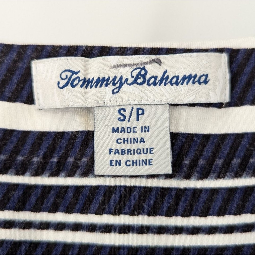 Tommy Bahama Anoche Stripe Blue White Sharkbite Hem Hi Low Midi Maxi Dress Small - detail