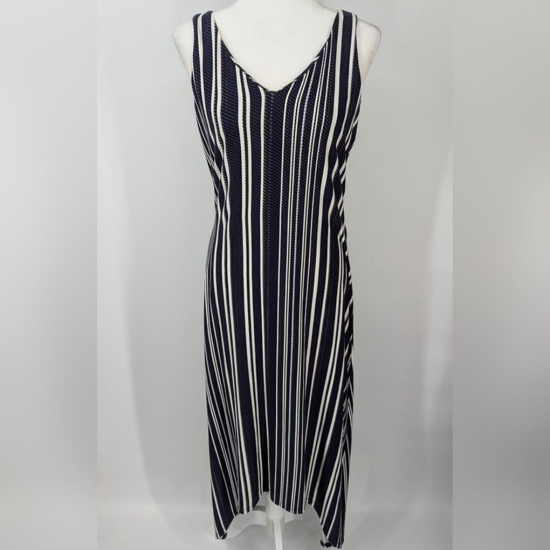 Tommy Bahama Anoche Stripe Blue White Sharkbite Hem Hi Low Midi Maxi Dress Small - detail