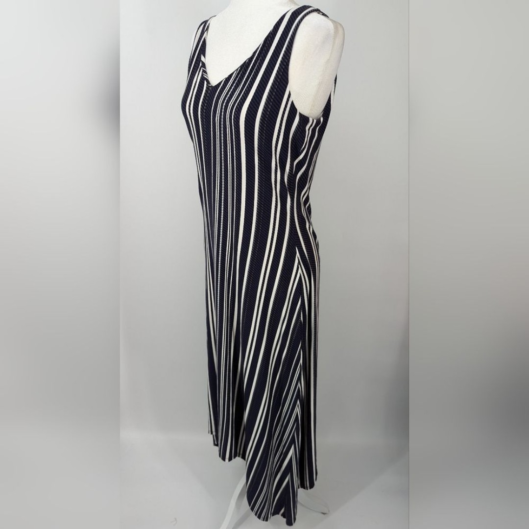 Tommy Bahama Anoche Stripe Blue White Sharkbite Hem Hi Low Midi Maxi Dress Small - detail