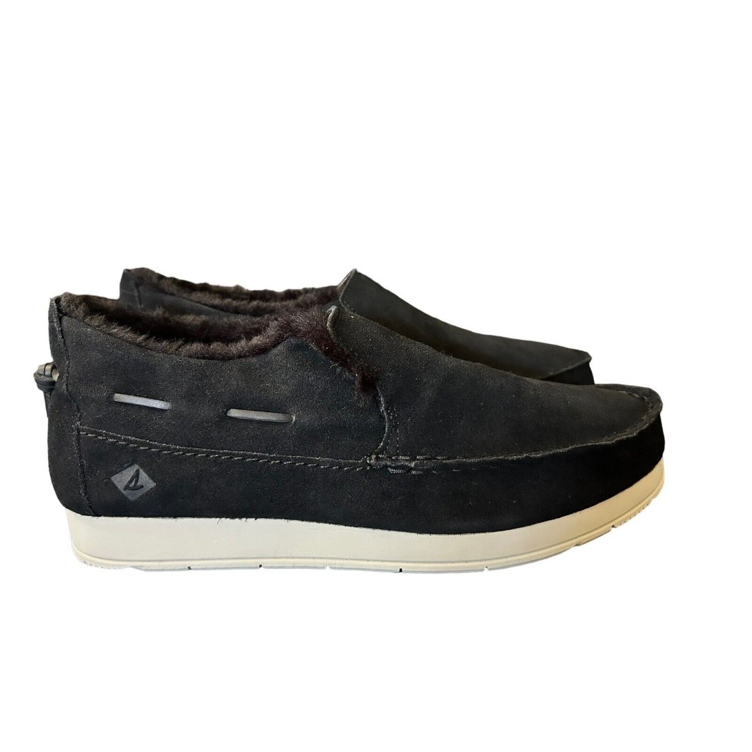 Sperry Moc-Sider Men's Slip On Shoes 11.5 M Fleece Lined Suede Black NWOT