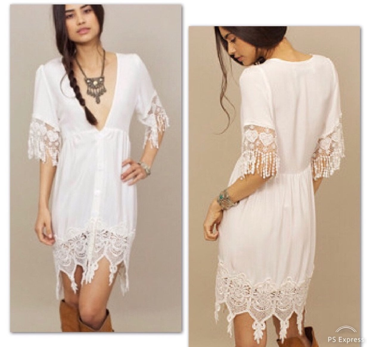 Stone Cold Fox Jade Dress White Lace Silk Embroidered Button Down Babydoll Mini
