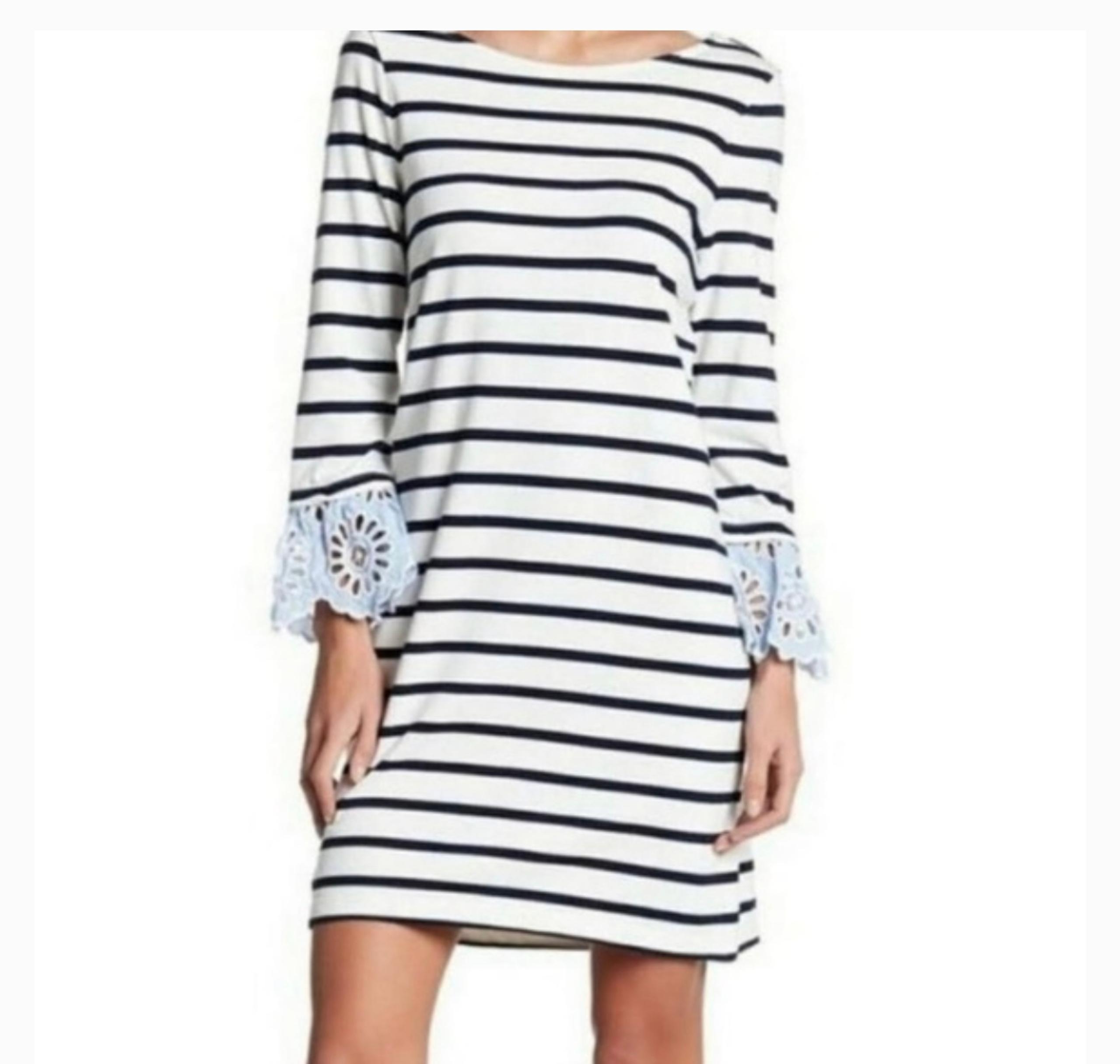 Sea New York striped sheath dress Eyelet sleeves Sz S