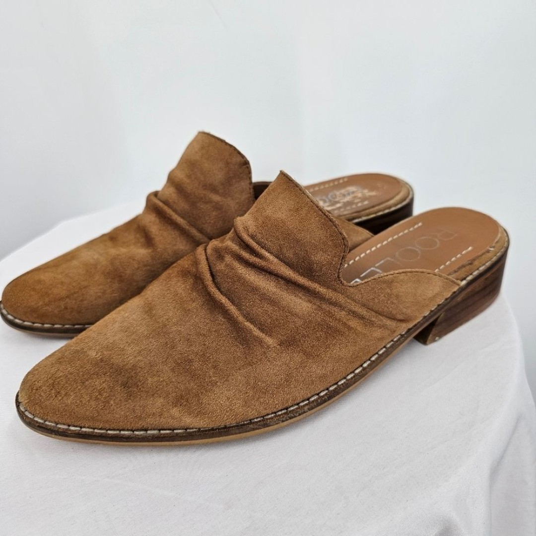 Roolee Slouchy Brown Tan Suede Mules Size 6