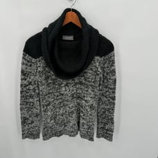 WOODEN SHIPS Grey & Black Marled Cowl Turtleneck Wool Blend Sweater // S/M