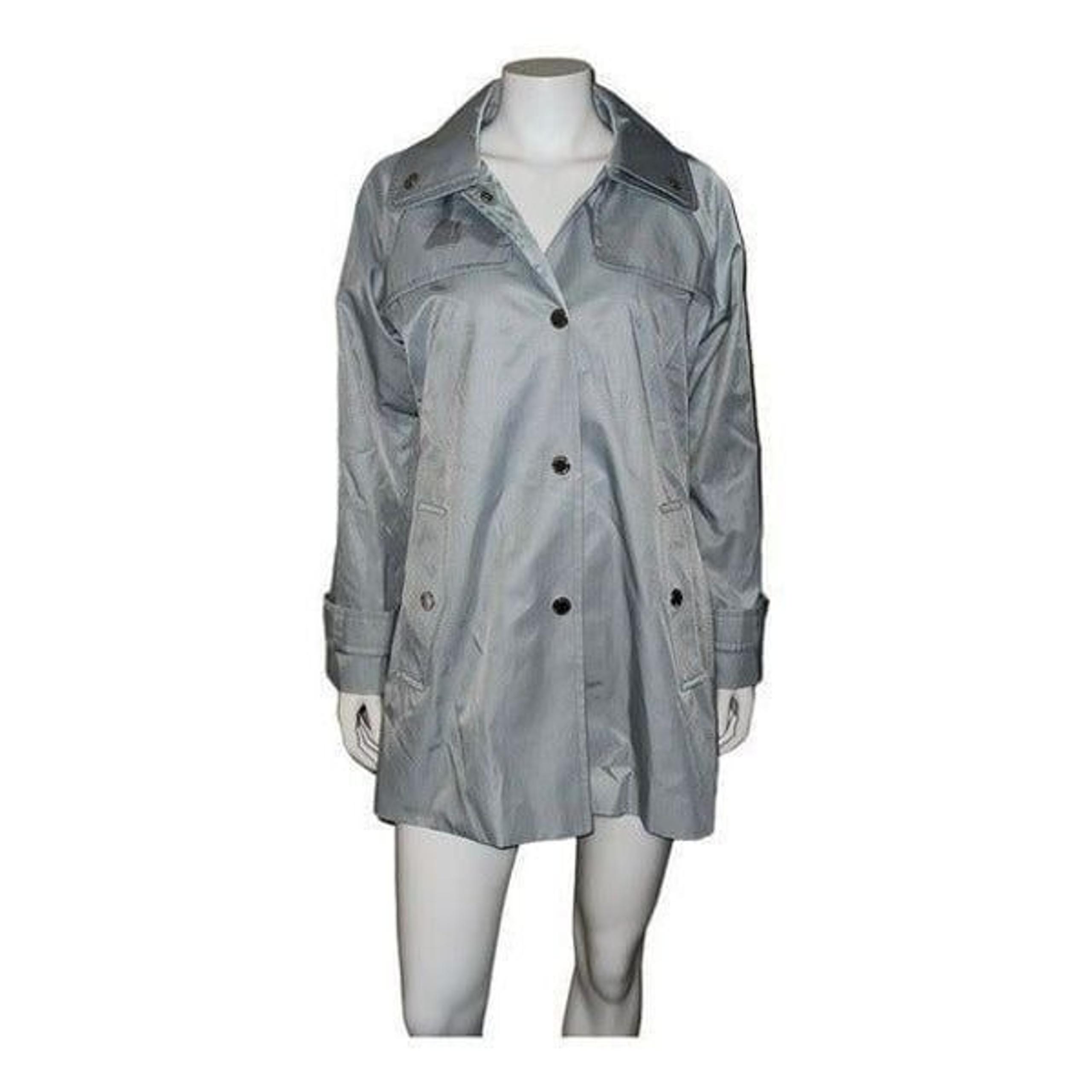 London Fog Womens Single-Breasted Hooded Raincoat Cloudy Gray Medium NWT