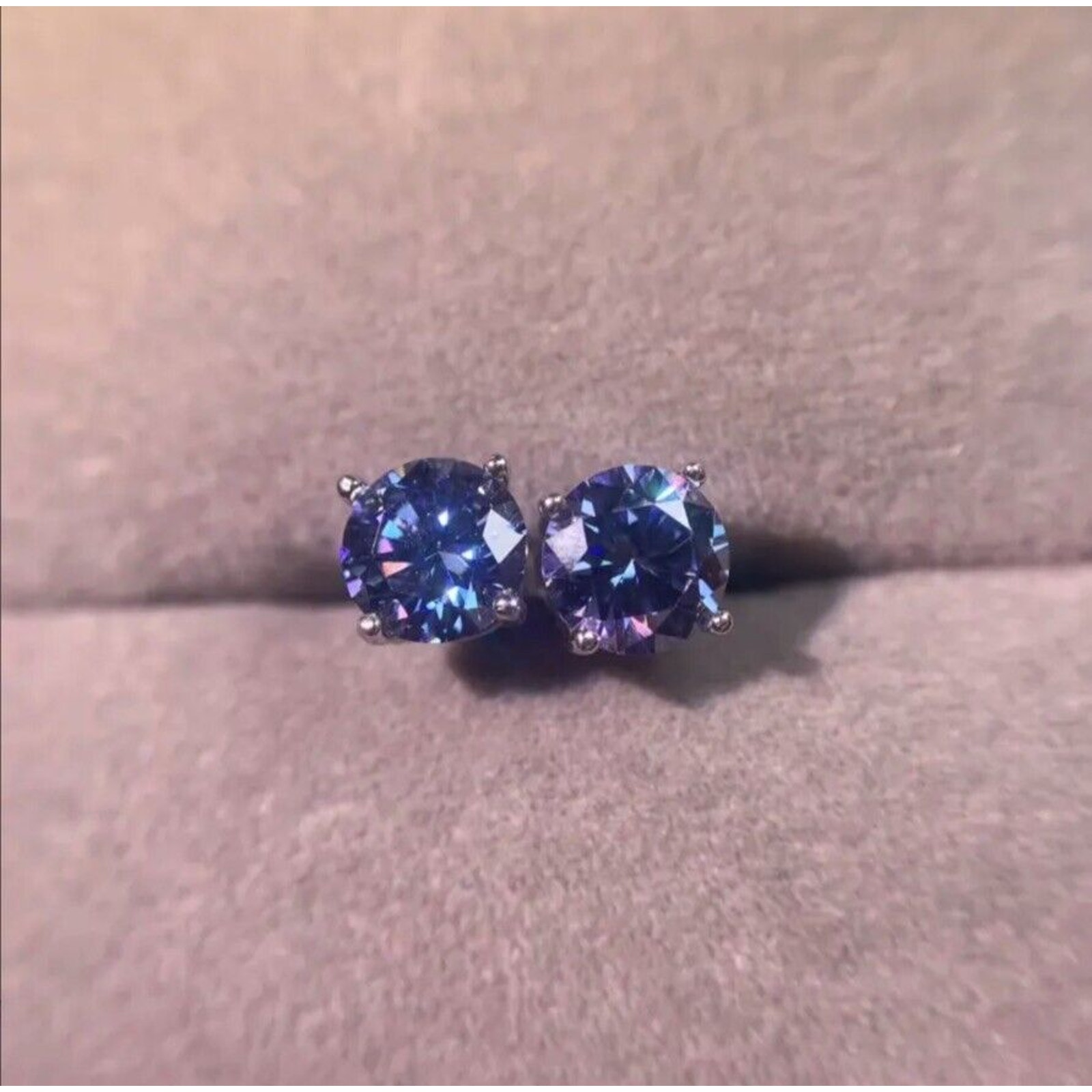 1 CT Royal Blue Moissanite Stud Earrings, VVS1 Round Brilliant Cut 6.5mm Earring