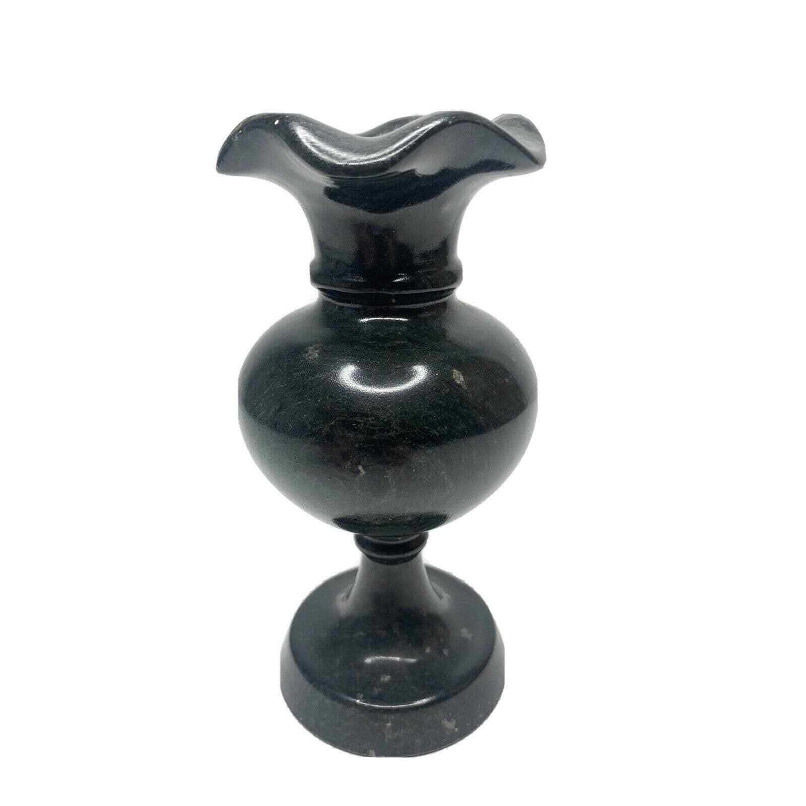vintage bud vase stone footed from Korea 1969 marbled dark gray brown