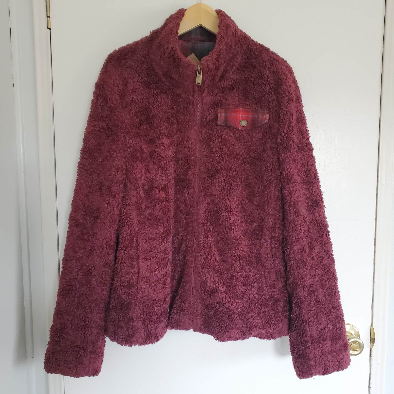 Pendleton High Pile Wool Blend Jacket Women's L Burgundy Full Zip