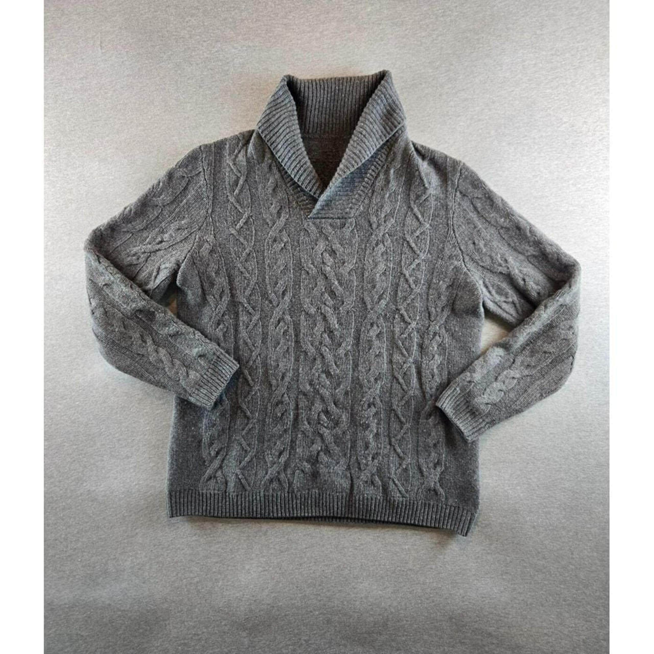 Hugo Boss Mens 100% Virgin Wool Cable Knit Sweater Shawl Neck Oarsman Gray 2XL