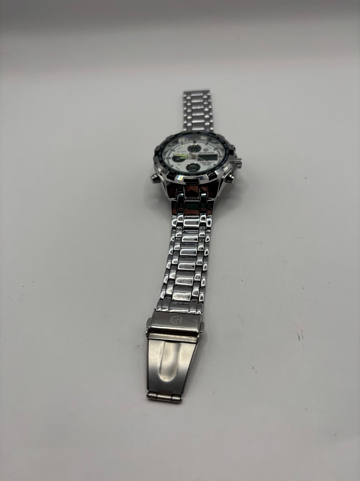GOLDEN HOUR Luxury Stainless Steel Analog Digital Watches for Men Male Outdoor