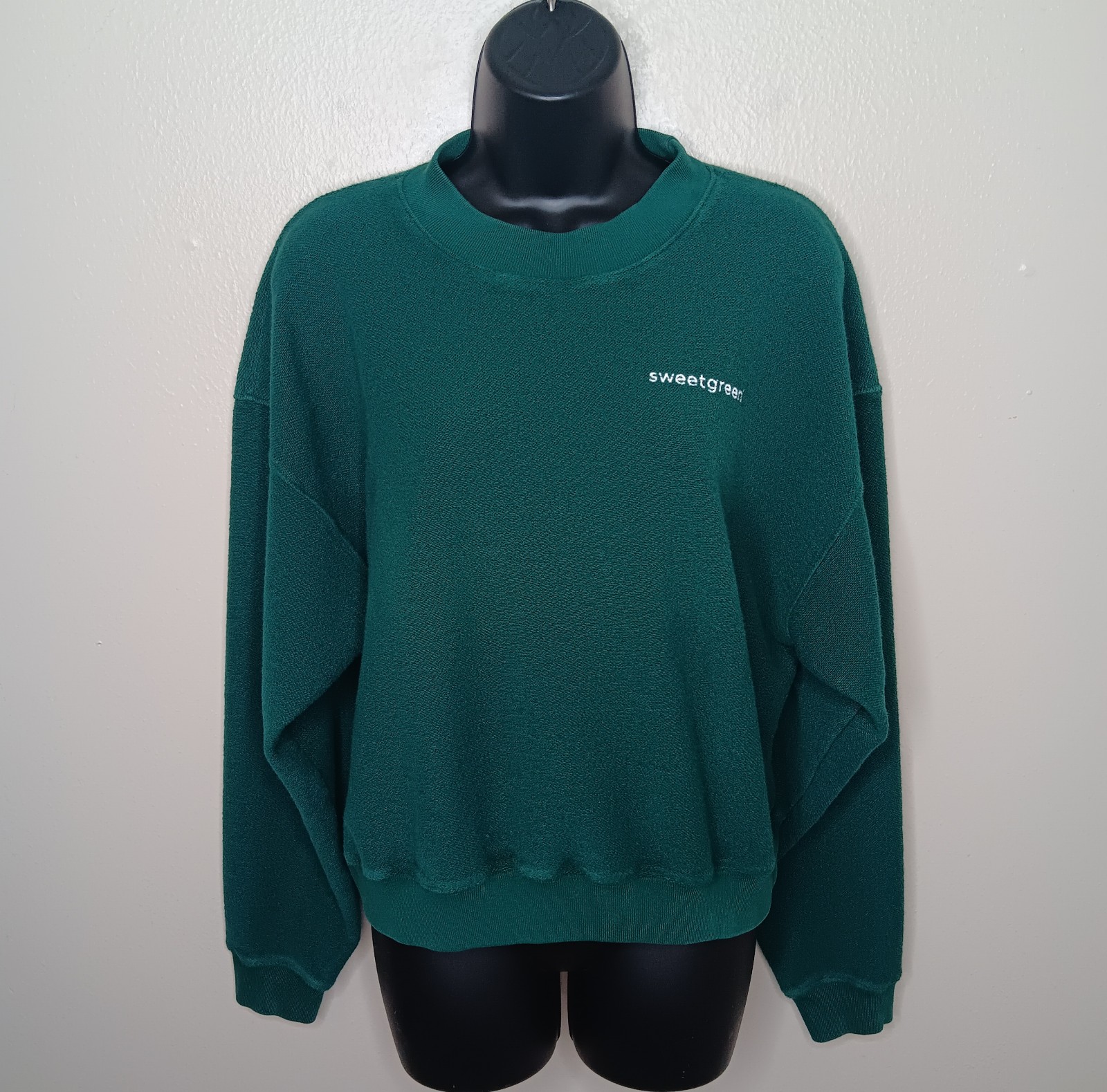 MADHAPPY x SWEETGREEN Women's Medium Crop Sweatshirt Crewneck Green Terry Made I