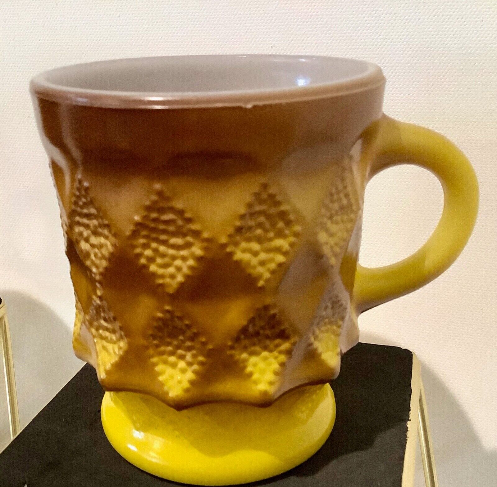 Fire King Kimberly Diamond Anchor Hocking Mug Cup Ombre Gold Yellow MCM VTG