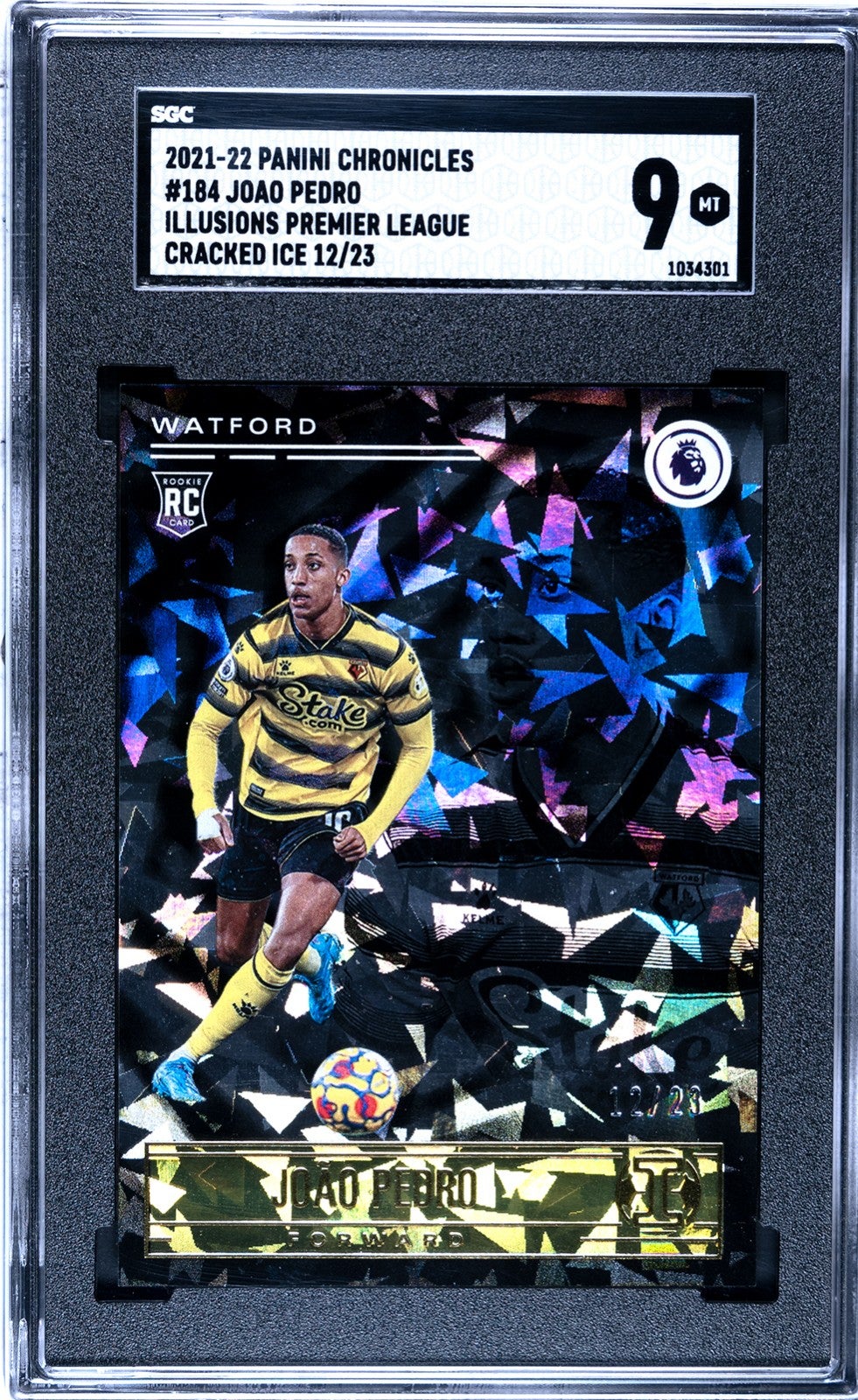 2021-22 Panini Chronicles Joao Pedro Illusions EPL Cracked Ice 12/23 SGC 9 MINT