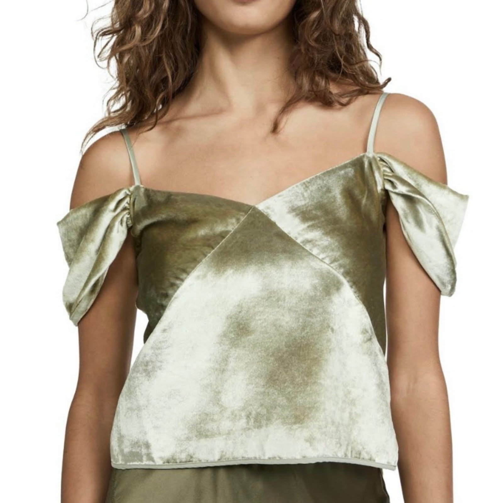 295 NEW VINCE GREEN VELVET COLD-SHOULDER TOP