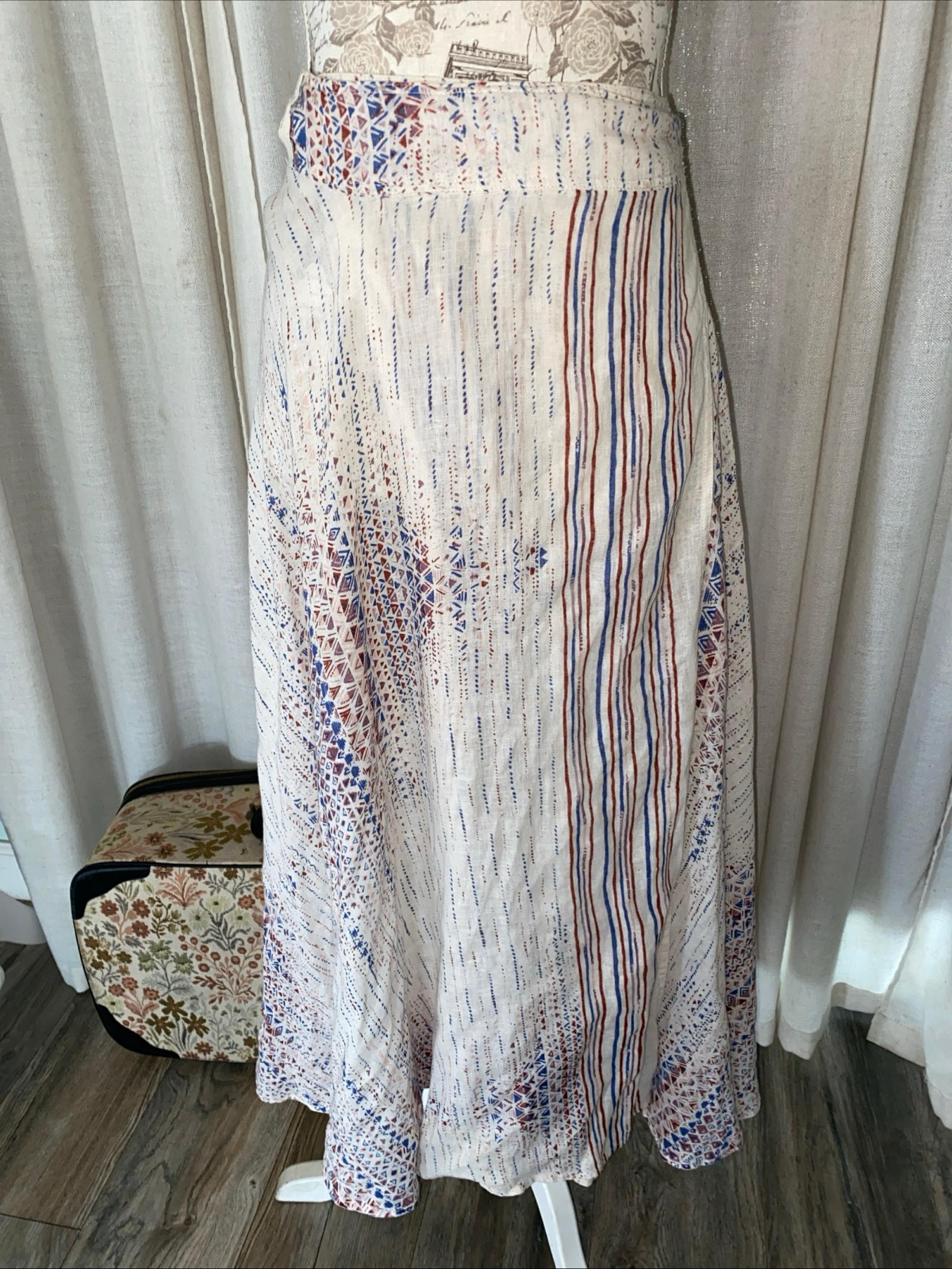 Free People Linen Wrap Printed Maxi Skirt Women’s Size S