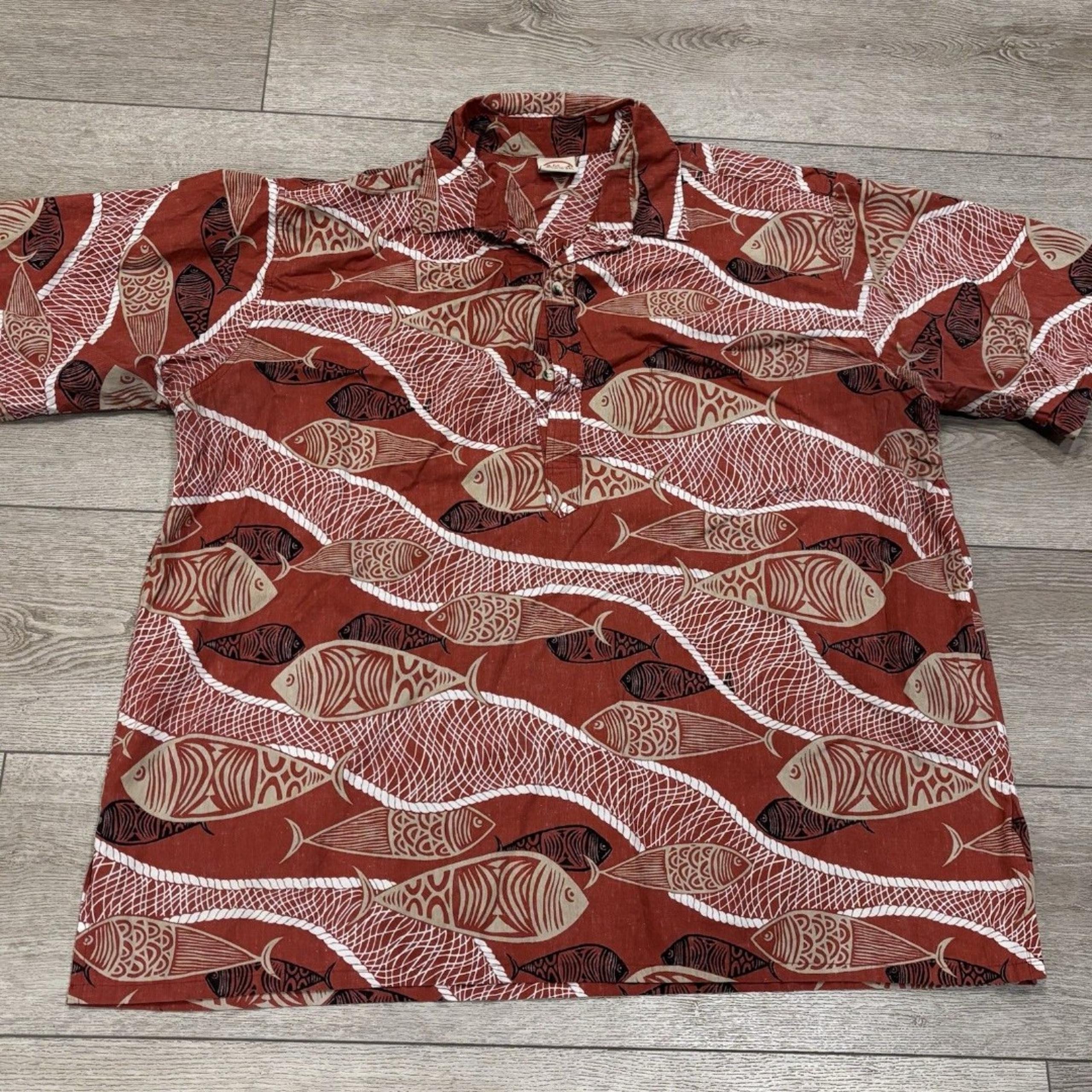Go Barefoot Hawaiian Shirt Mens 3XL Red Short Sleeve Button Up Aloha