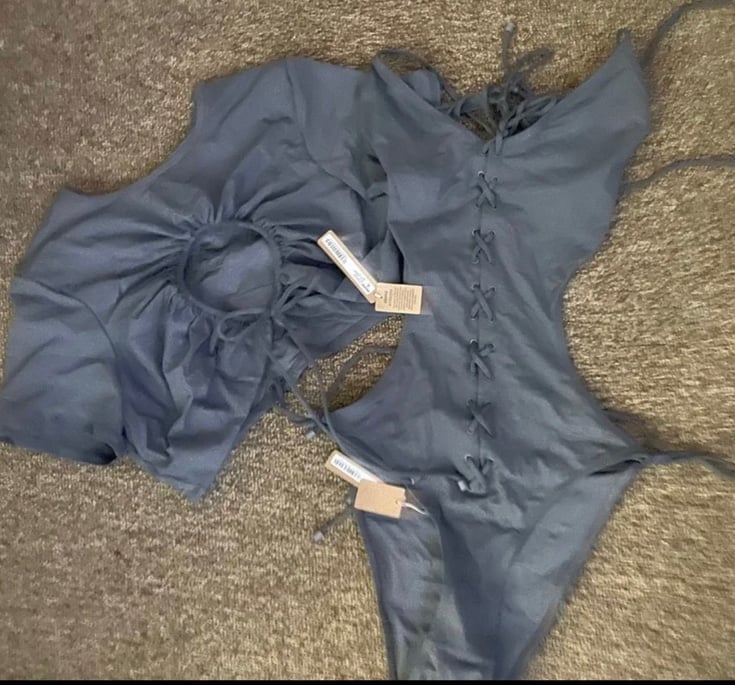 SKIMS gunmetal lace up swim and top bundle