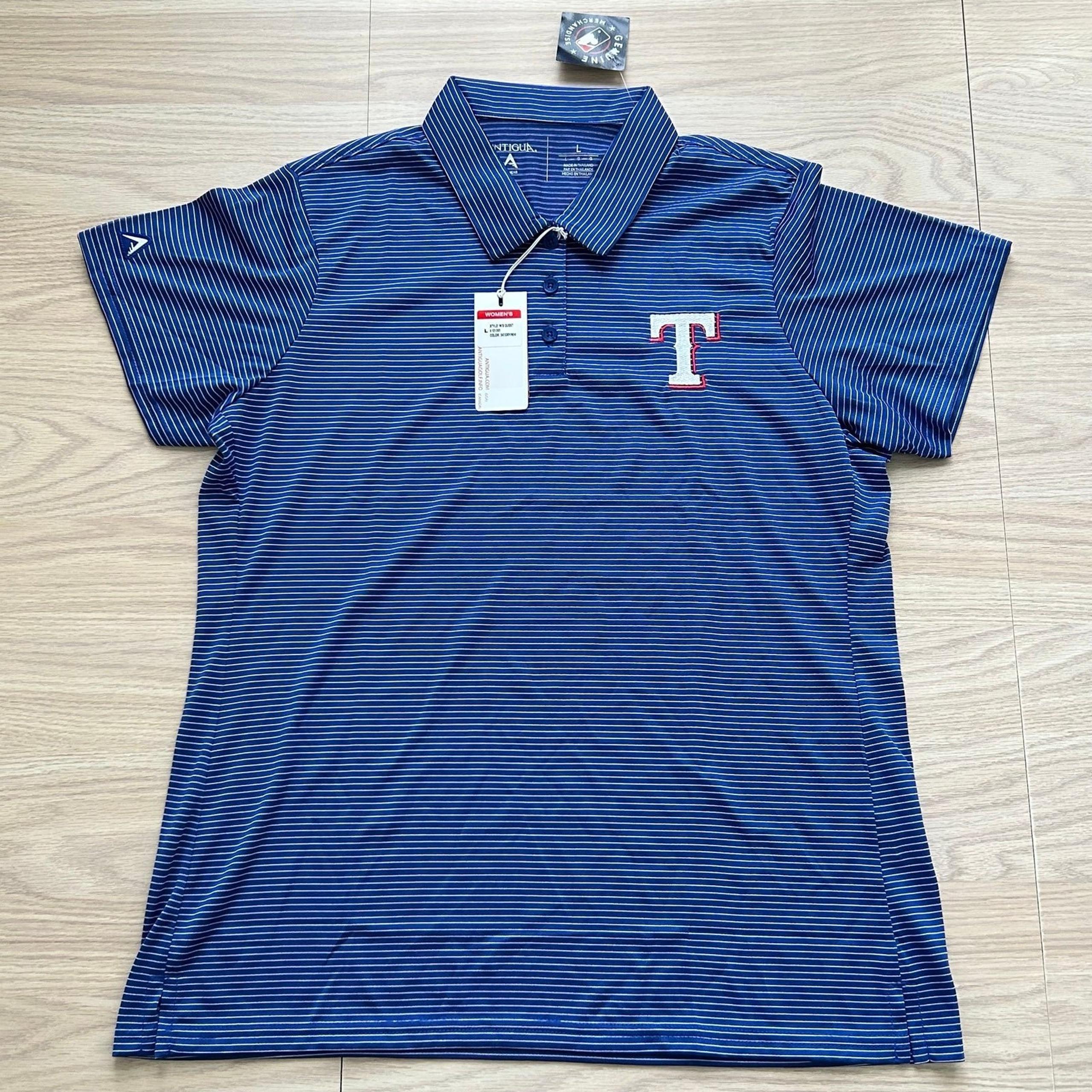 Texas Rangers Antigua Women’s Polo - Blue Stripe - Women’s Large - NWT