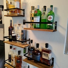 Set of 3 Floating Shelves Rustic Wood Wall Mounted Shelf Practical Metal Fence