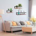 Set of 3 Floating Shelves Rustic Wood Wall Mounted Shelf Practical Metal Fence