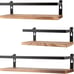 Set of 3 Floating Shelves Rustic Wood Wall Mounted Shelf Practical Metal Fence