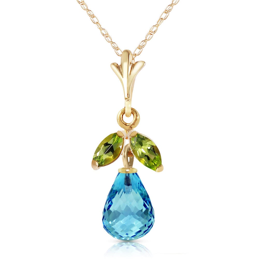14K. SOLID GOLD NECKLACE WITH BLUE TOPAZ & PERIDOTS (Yellow Gold)
