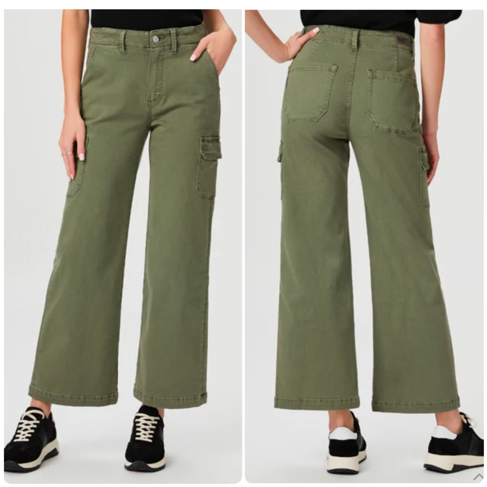 NEW Size 27 Paige Denim Carly Cargo High Rise Vintage Ivy Green Wide Leg Jeans