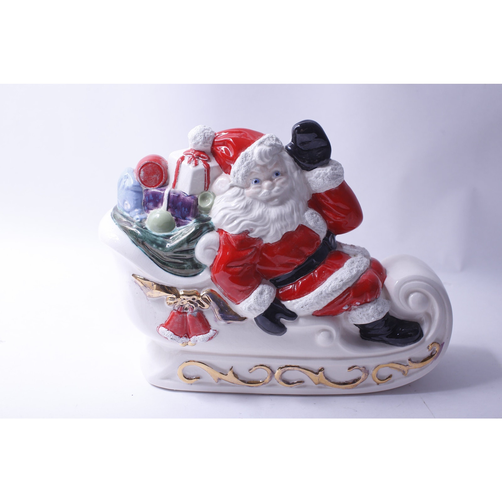 Santa in His Sleigh with Presents, Porcelain, Christmas,~ 240113-WH 691
