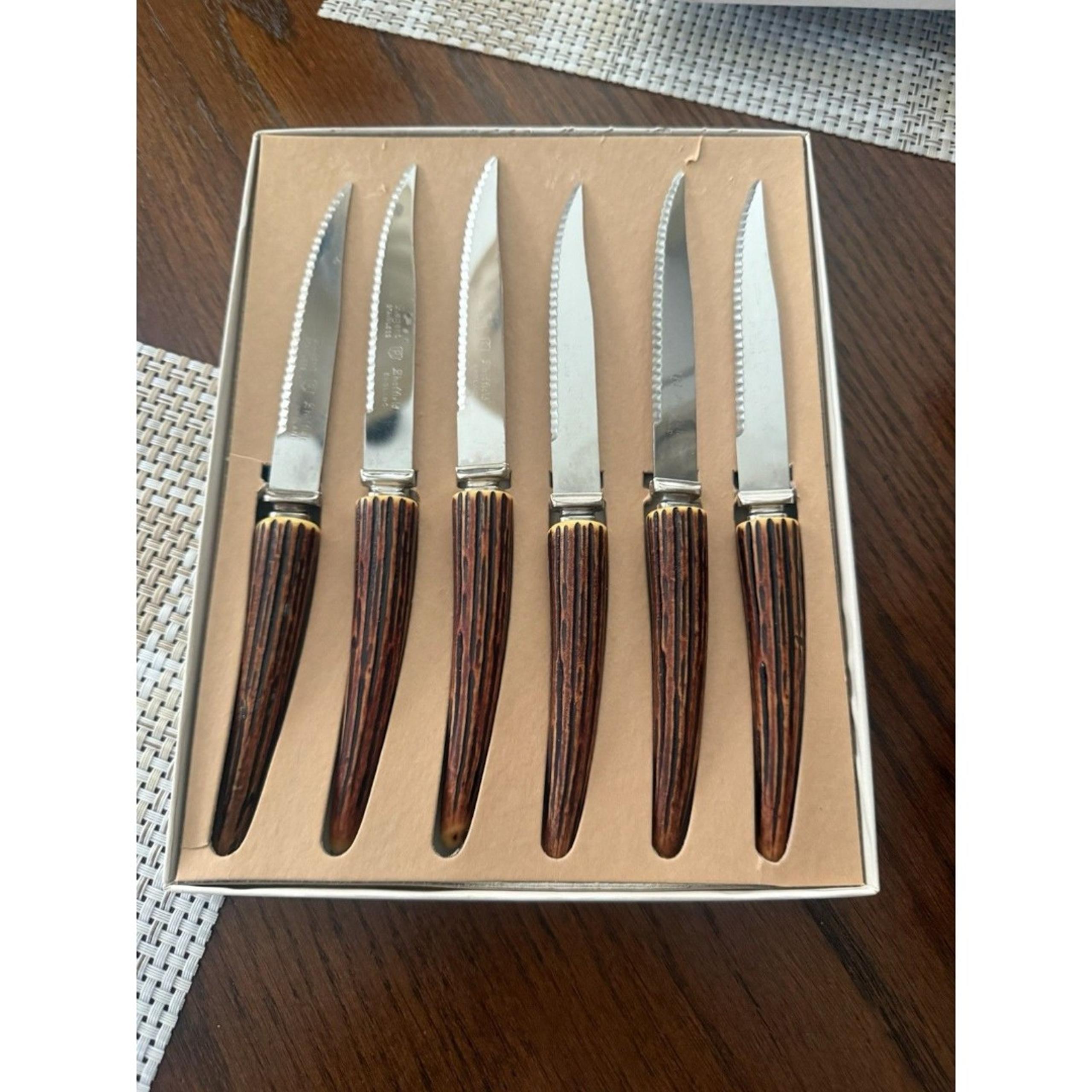 Vintage MCM  Regent Sheffield Steak Knife Set 6 Piece Stainless Blades England