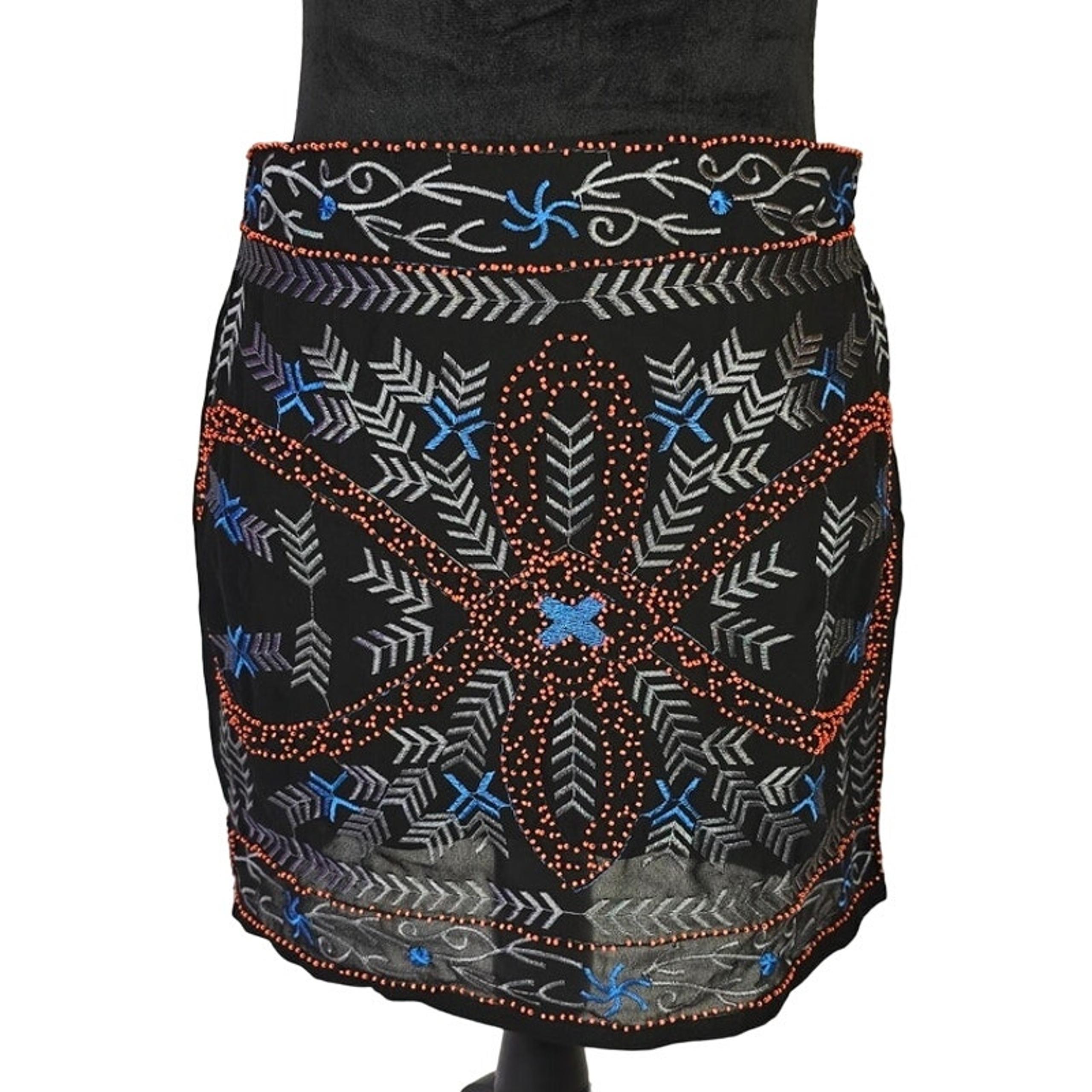 LULUS Women’s Tribal Embroidered and Beaded Mini Skirt | Black | Size Large