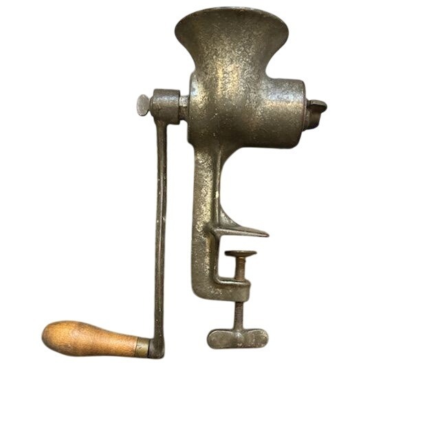 Vintage Griswold No. 13 Meat Grinder Cast Iron With Wooden Handle