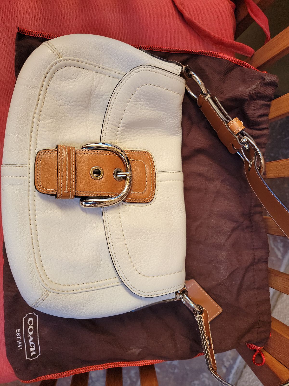 Coach White/Brass Smooth Leather Satchel