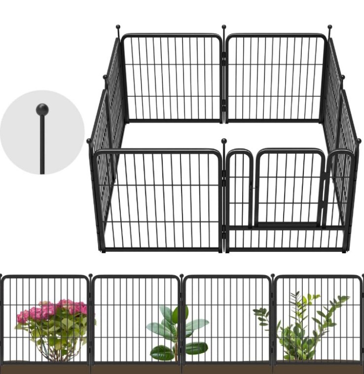 FXW Decorative Garden Metal Fence Temporary Animal Barrier for Yard, 8 Panels