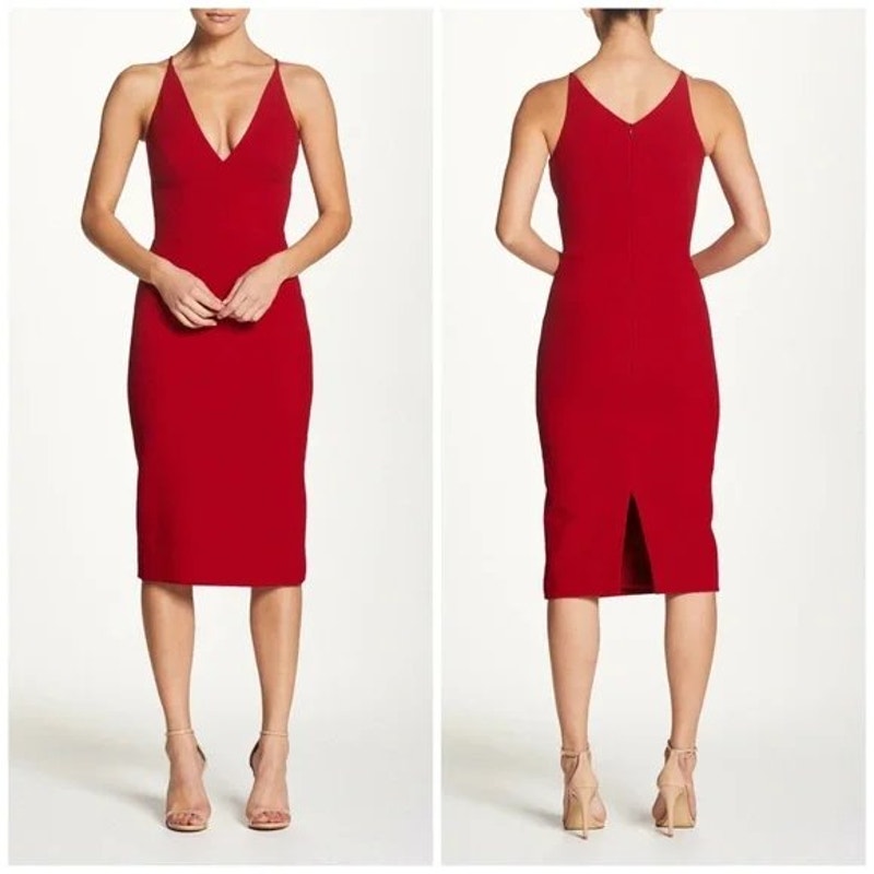 Dress the Population Lyla Midi Sheath Dress Garnet Red Plus XXL NEW