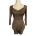 Bebe Solid Taupe Brown Tan Sexy Long Sleeve Lace Up Bodycon Mini Dress Xxs 00